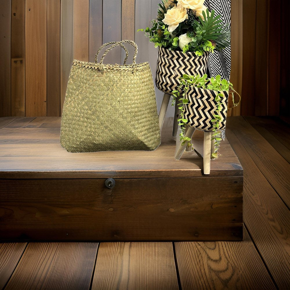 Flax/Seagrass Kete Bag with Base 36x42cm
