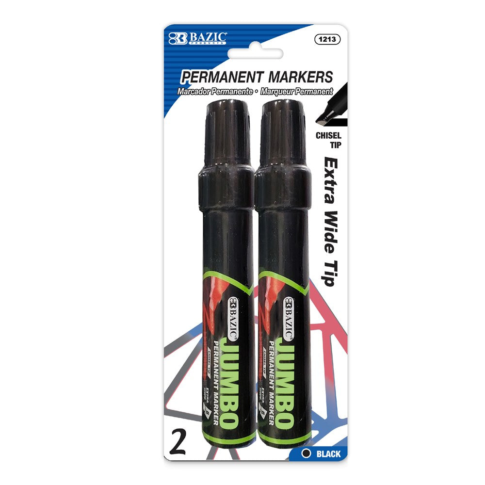 BAZIC 8 mm Jumbo Chisel Tip Permanent Markers (2/Pack) (Product of USA)