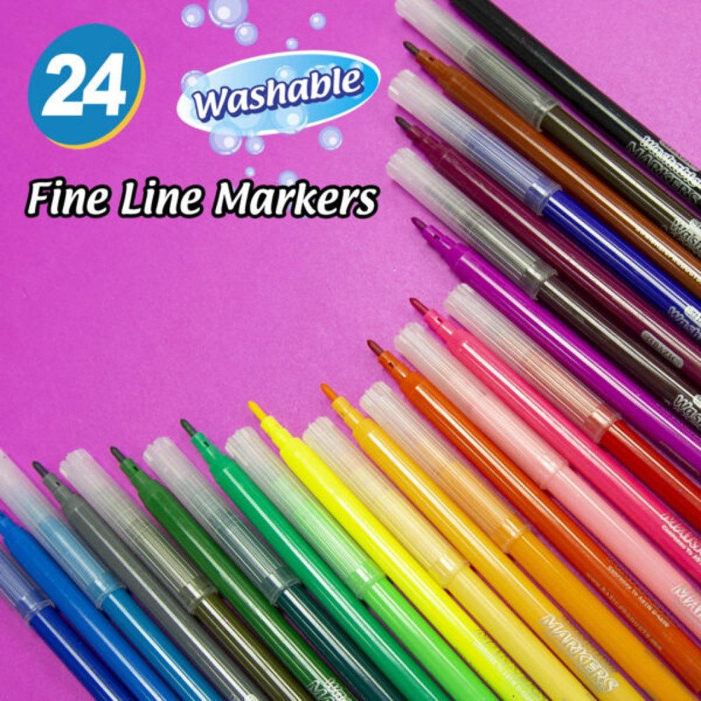 BAZIC 24 Classic Colors Fine Line Washable Markers (Product of USA)