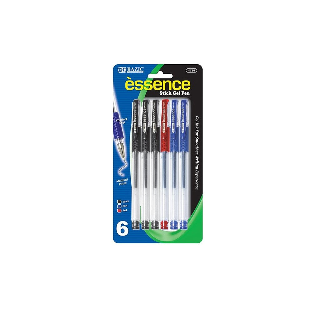BAZIC Essence Gel Pen w/ Cushion Grip (6/Pack) (Product Of USA)