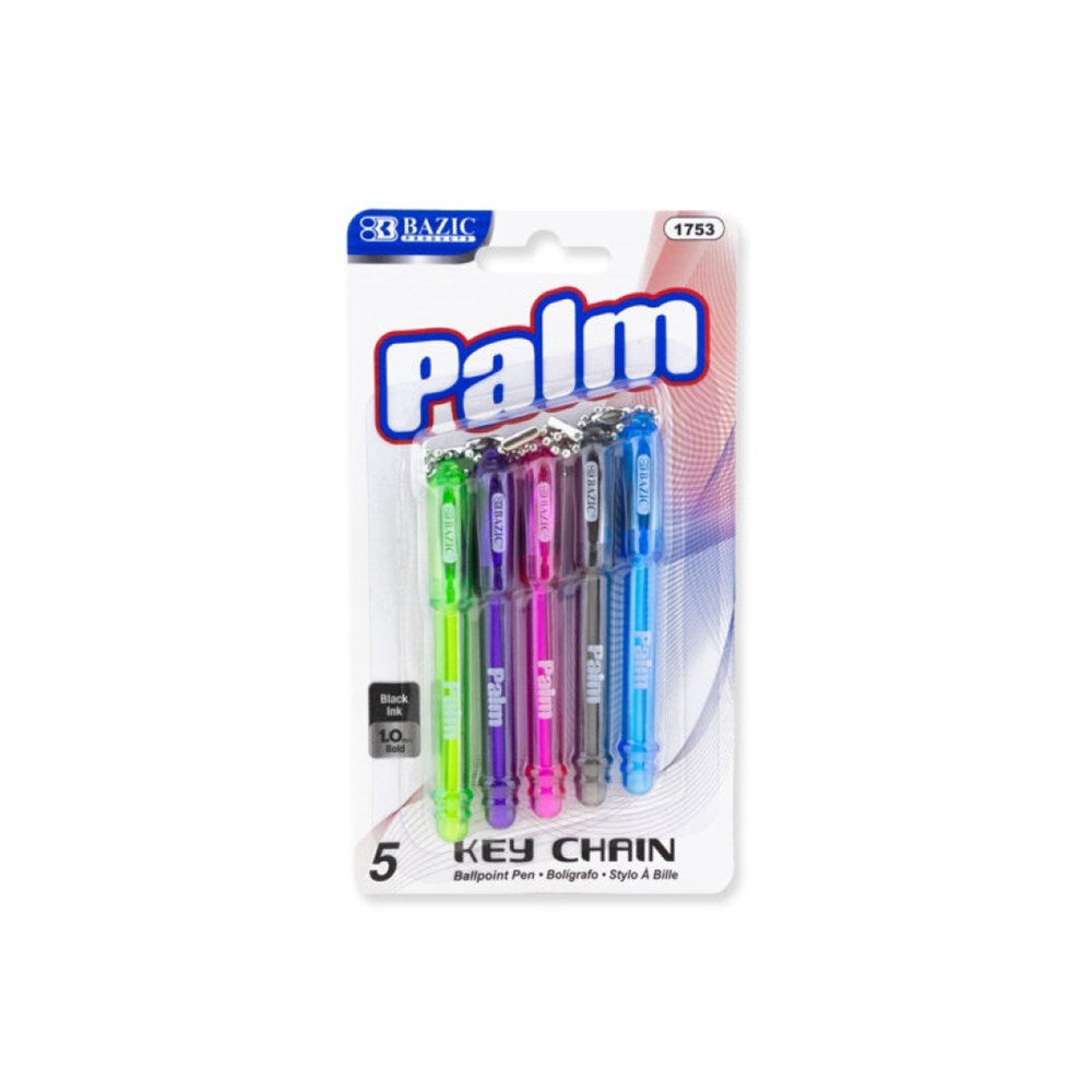 BAZIC Palm Mini Ballpoint Pen w/ Key Ring (5/Pack) (Product of USA)