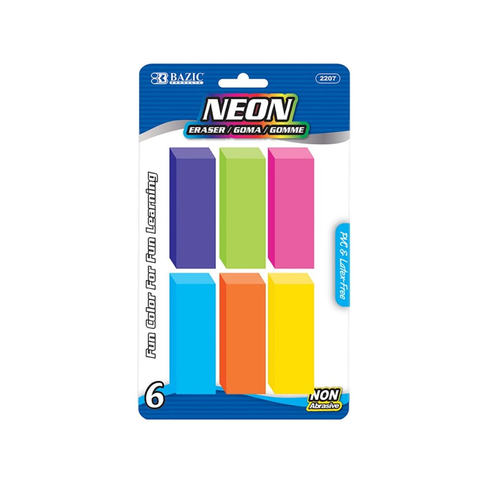 BAZIC Neon Bevel Eraser (6/Pack) (Product Of USA)