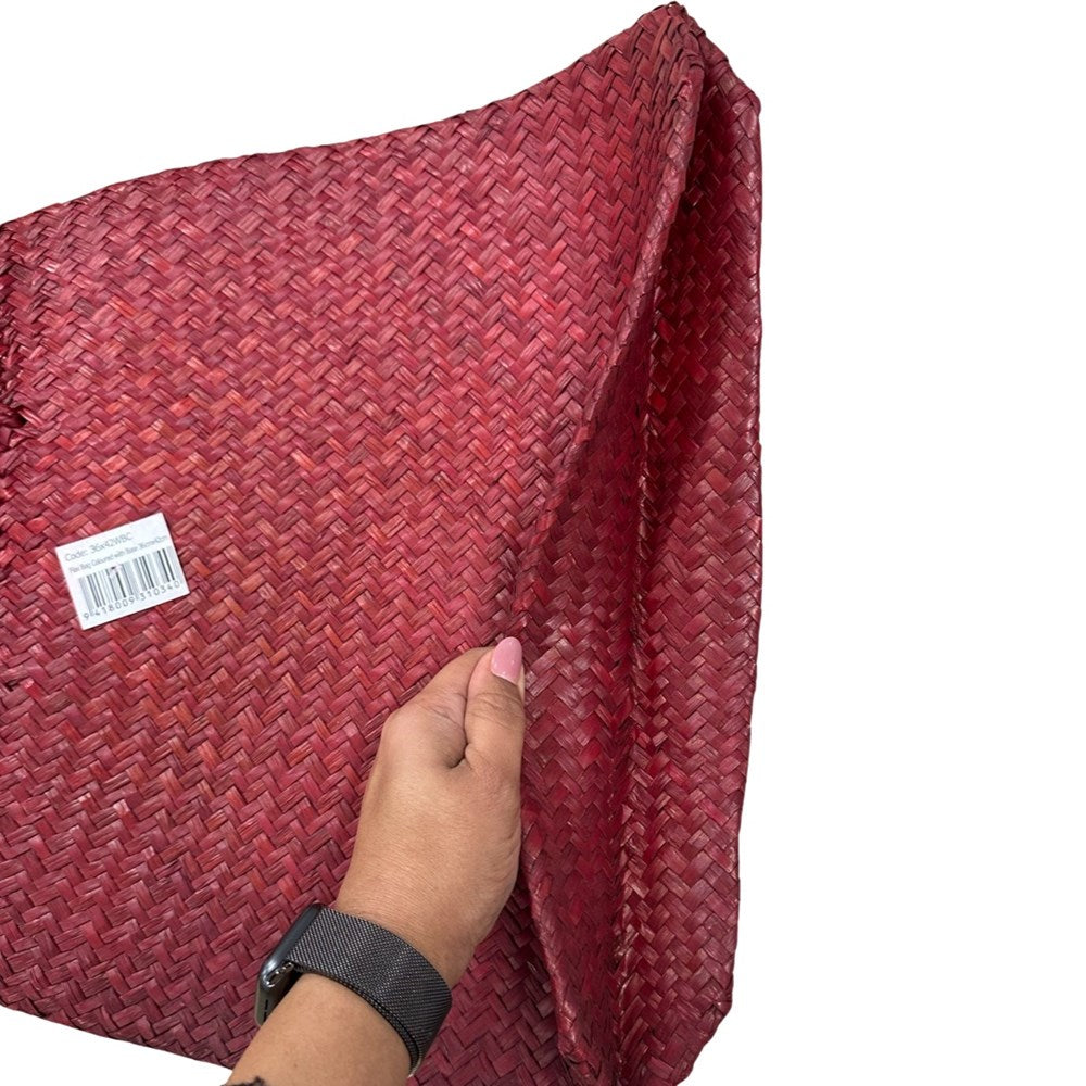 Flax/Seagrass Kete Bag with Base 36x42cm - Red
