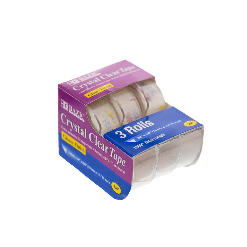 BAZIC 3/4" X 500" Crystal Clear Tape (3/Pack) (Product of USA)