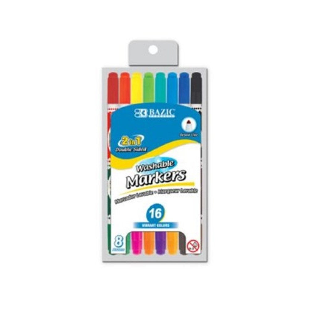 BAZIC 8 Double-Tip Washable Markers (Product of USA)
