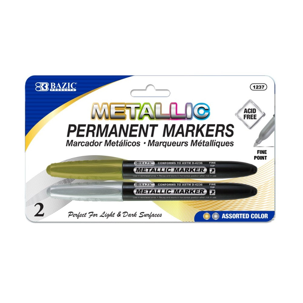 BAZIC Silver & Gold Metallic Markers (Product of USA)