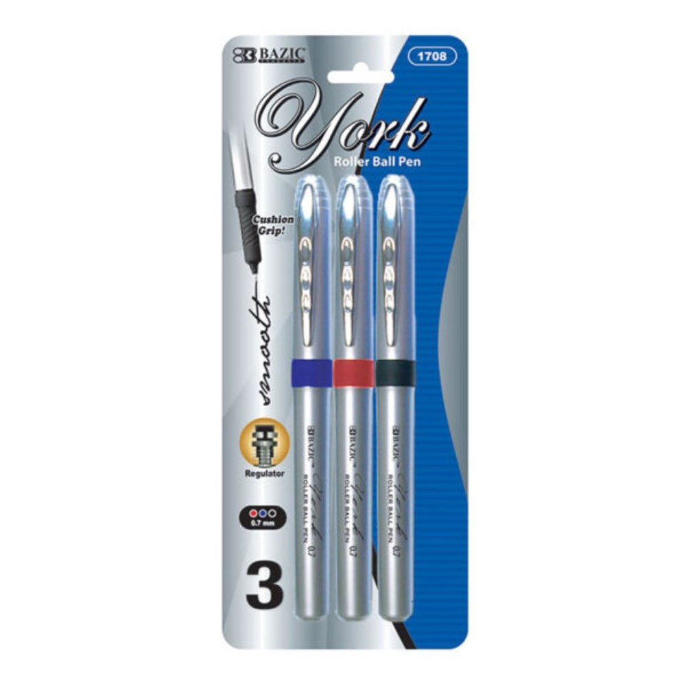 BAZIC York Asst. Color Rollerball Pen w/ Grip (Product of USA)