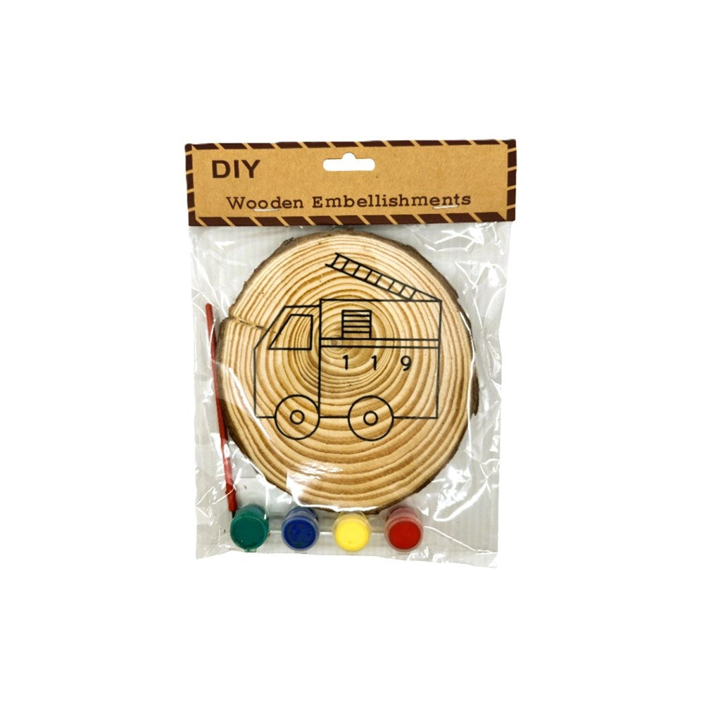 DIY Mini Wood Craft Slice - Fire Truck