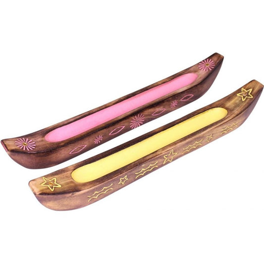 30CM WOODEN BOAT INCENSE HOLDER 2 AST 7