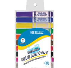 BAZIC 10 Colors Broad Line Mini Washable Markers (Product of USA)