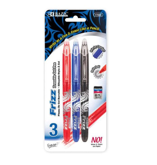 BAZIC Frizz Assorted Color Erasable Gel Pen with Grip (Product of USA)