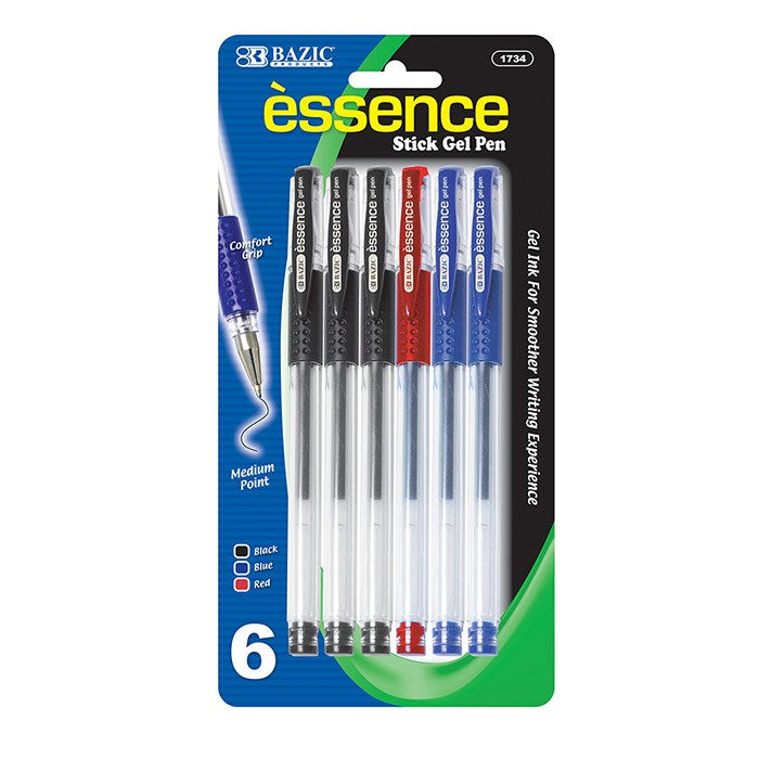 BAZIC Essence Gel Pen w/ Cushion Grip (6/Pack) (Product Of USA)