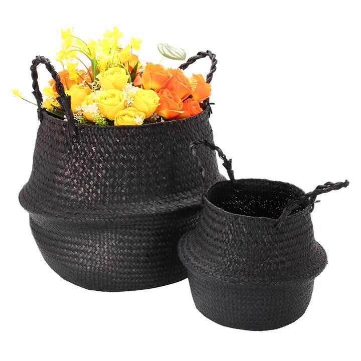 Flax/Seagrass Belly Basket Black