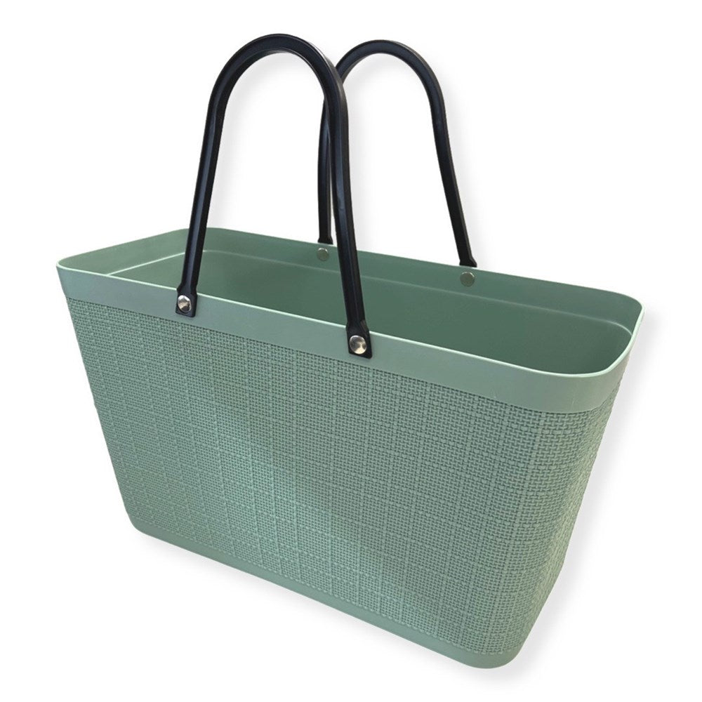 Linen patterns Green Shopping basket with handl...