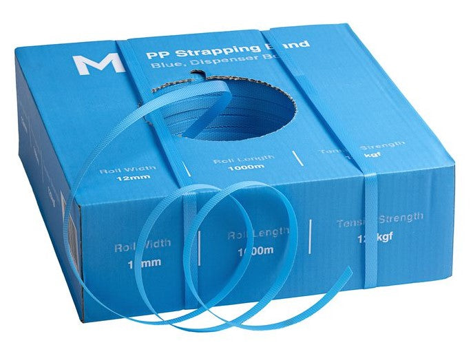 PP Hand Strapping Band - Blue, 12mm x 1000m x 0.60mm, 120kgf (1)