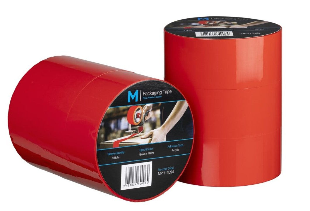 Premium Acrylic Packaging Tape - Red, 48mm x 100m x 55mu (36)