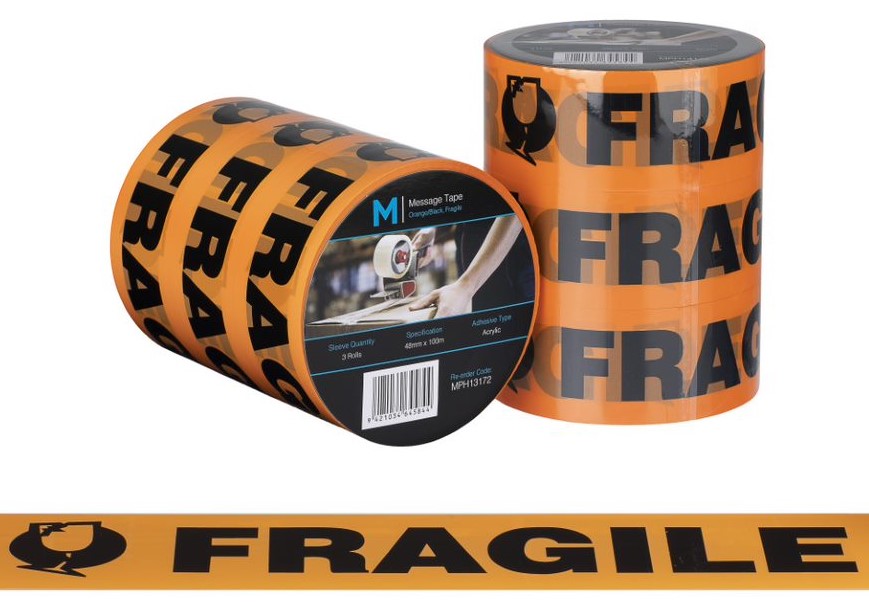 Message Tape Fragile - Orange/Black, 48mm x 100m x 50mu (36)