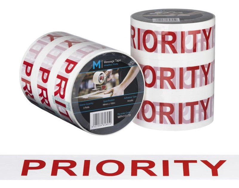Message Tape Priority - White/Red, 48mm x 100mm x 50mu (36)