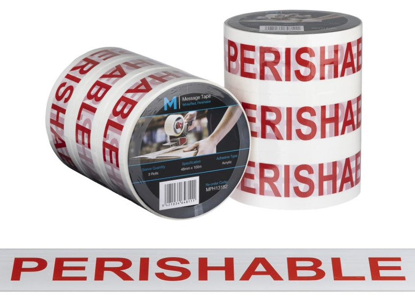 Message Tape Perishable - White/Red, 48mm x 100m x 50mu (36)
