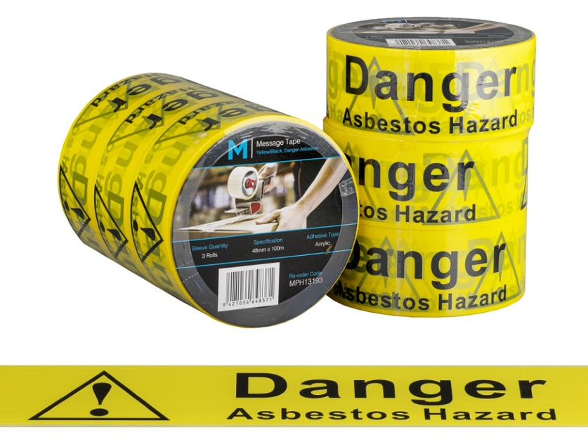 Message Tape Danger Asbestos - Yellow/Black, 48mm x 100m x 50mu (36)