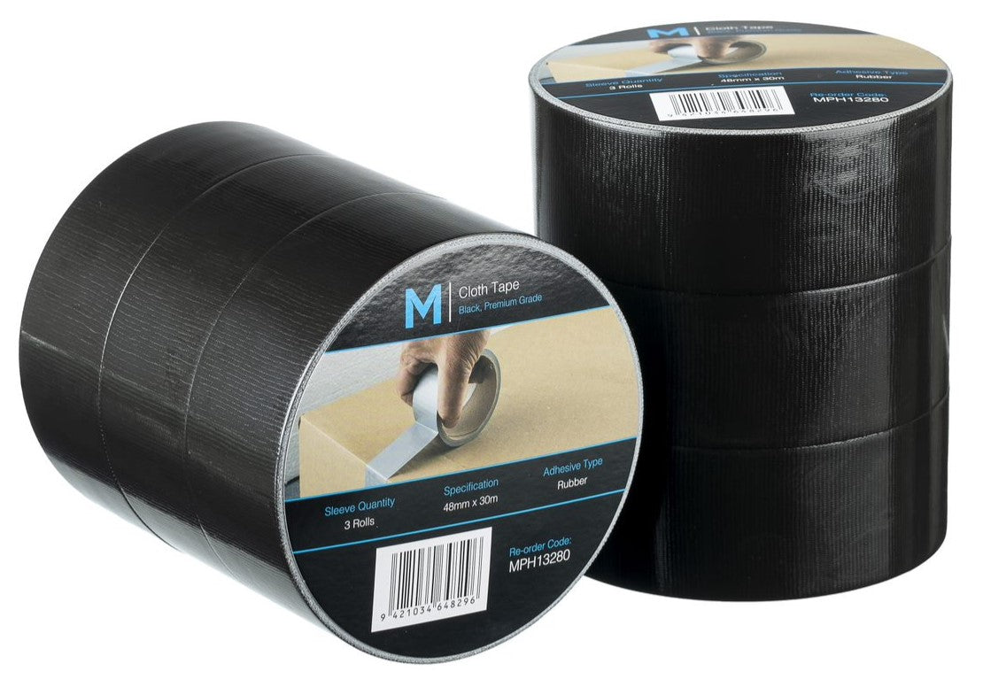 Premium Cloth Tape - Black, 48mm x 30m x 250mu (36)