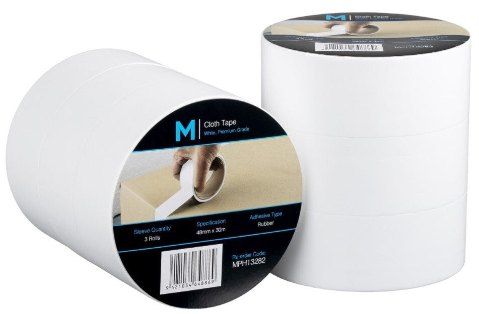 Premium Cloth Tape - White, 48mm x 30m x 250mu (36)