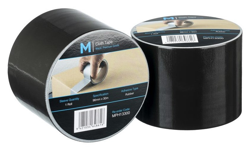 Premium Cloth Tape - Black, 96mm x 30m x 250mu (12)