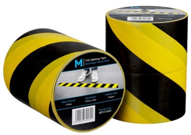 PVC Floor Marking Tape - Yellow/Black, 72mm x 33m x 150mu (24)