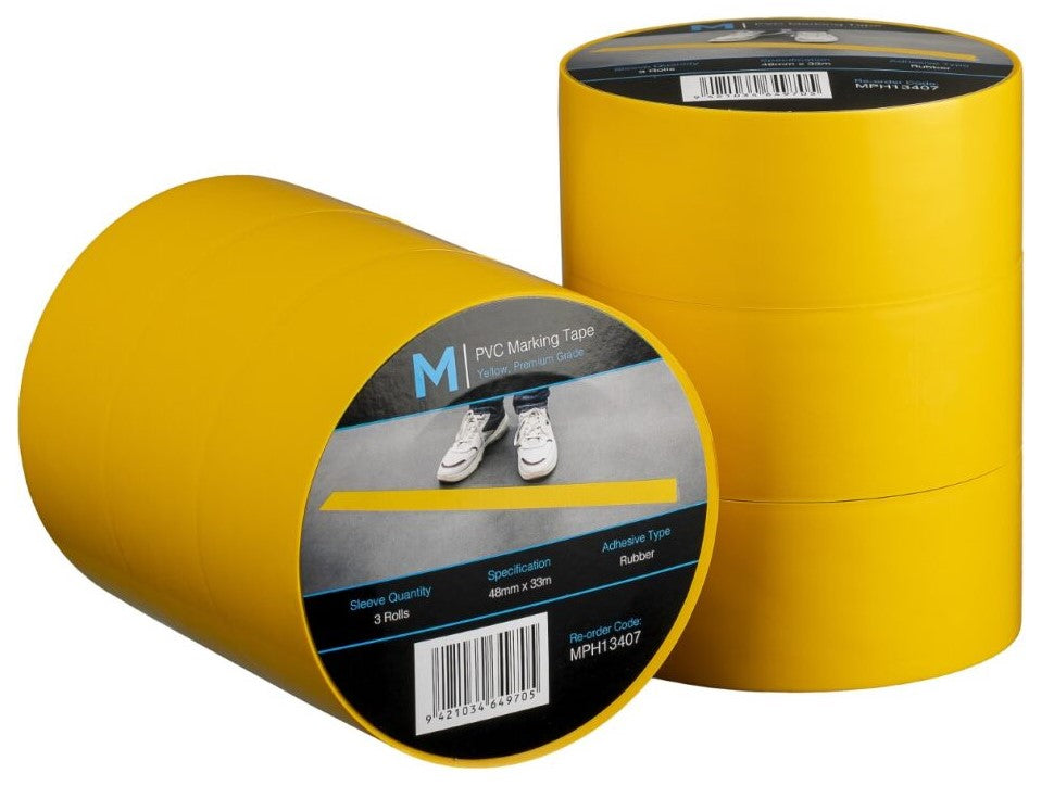 PVC Floor Marking Tape - Yellow, 48mm x 33m x 150mu (18)