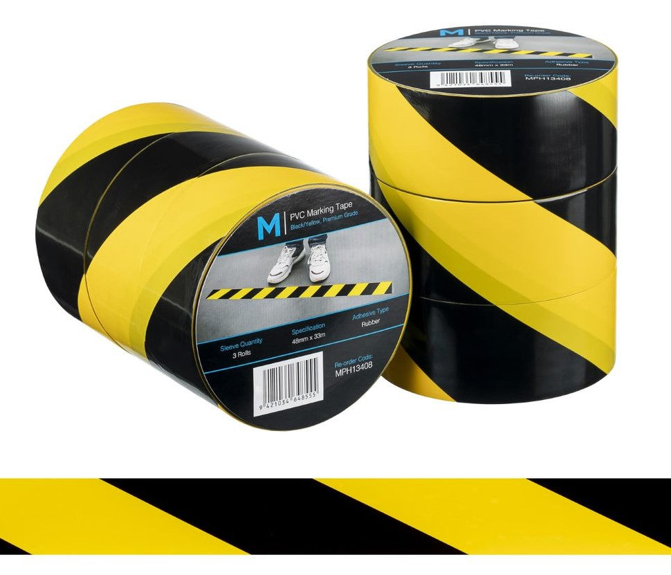PVC Floor Marking Tape - Yellow/Black, 48mm x 33m x 150mu (36)