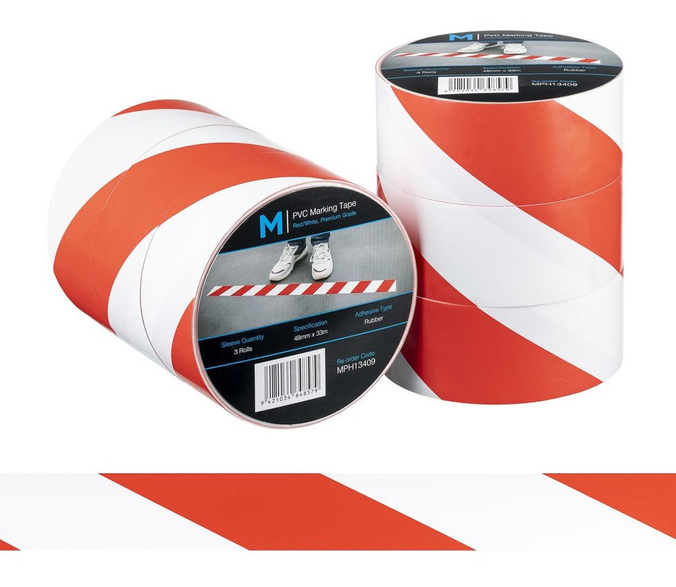 PVC Floor Marking Tape - White/Red, 48mm x 33m x 150mu (36)