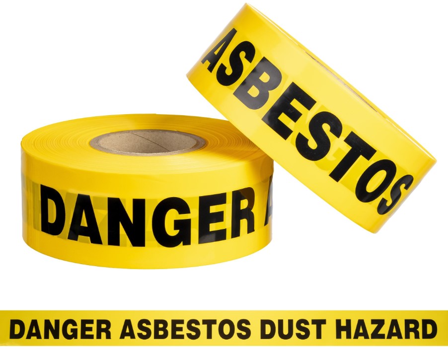 Danger Asbestos Barrier Tape - Yellow/Black, 75mm x 300m x 85mu (6)