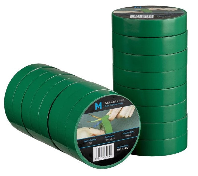 PVC Electrical Insulation Tape - Green, 18mm x 20m x 180mu (96)