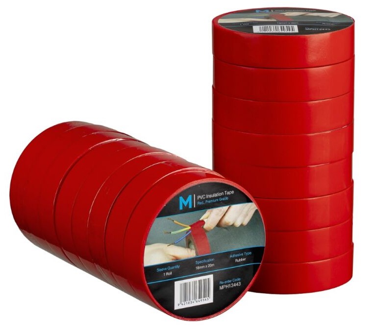 PVC Electrical Insulation Tape - Red, 18mm x 20m x 180mu (96)