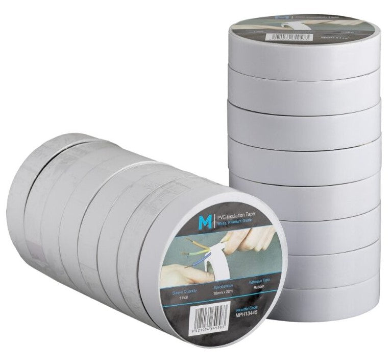 PVC Electrical Insulation Tape - White, 18mm x 20m x 180mu (96)