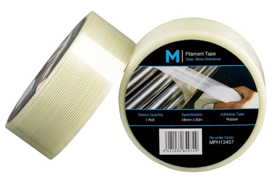 Mono Directional Filament Tape - Clear, 48mm x 50m x 140mu (18)