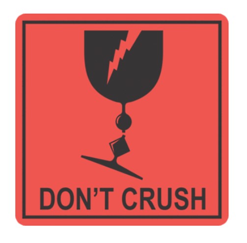 Handling Label Do Not Crush - Orange/Black, 99mm x 99mm (500)