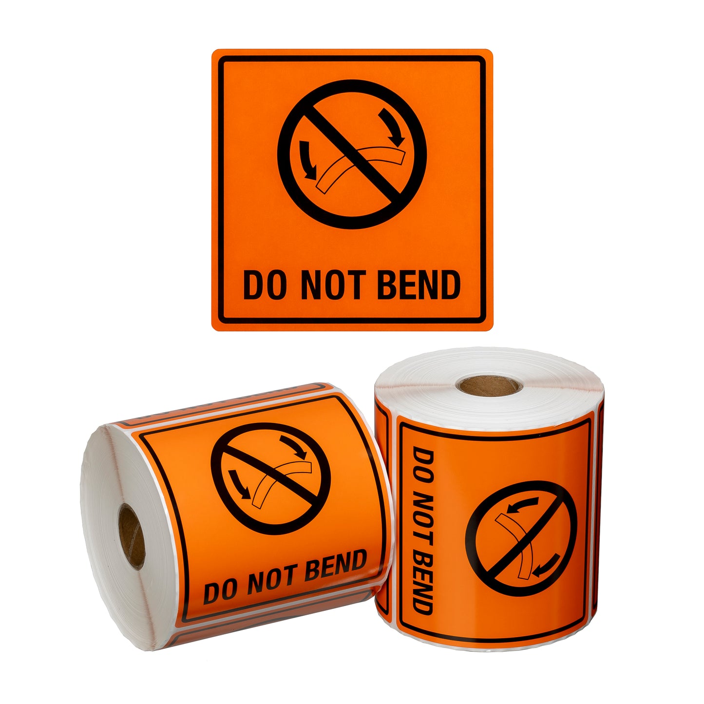 Handling Label Do Not Bend - Orange/Black, 99mm x 99mm (500)