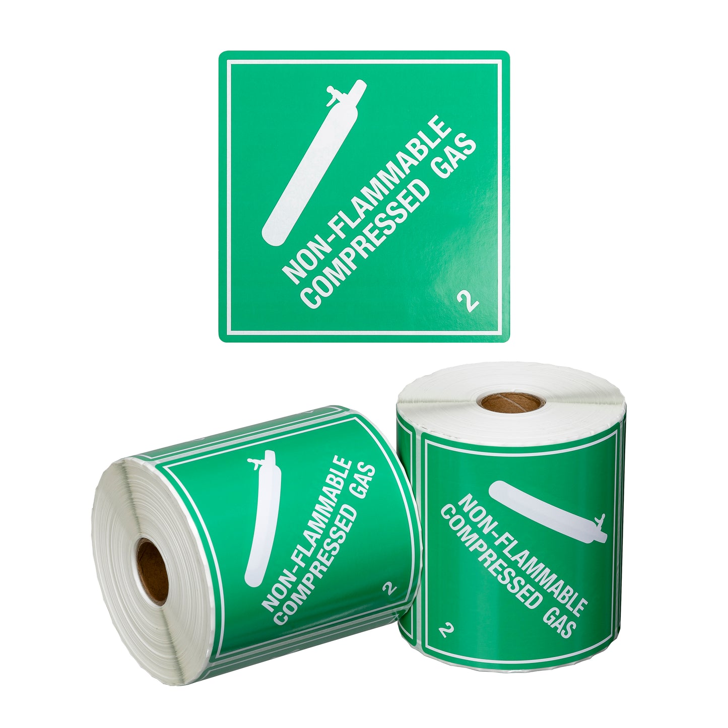 DG Label Non Flammable Compressed Gas 2.2 - Green/White, 99mm x 99mm (500)