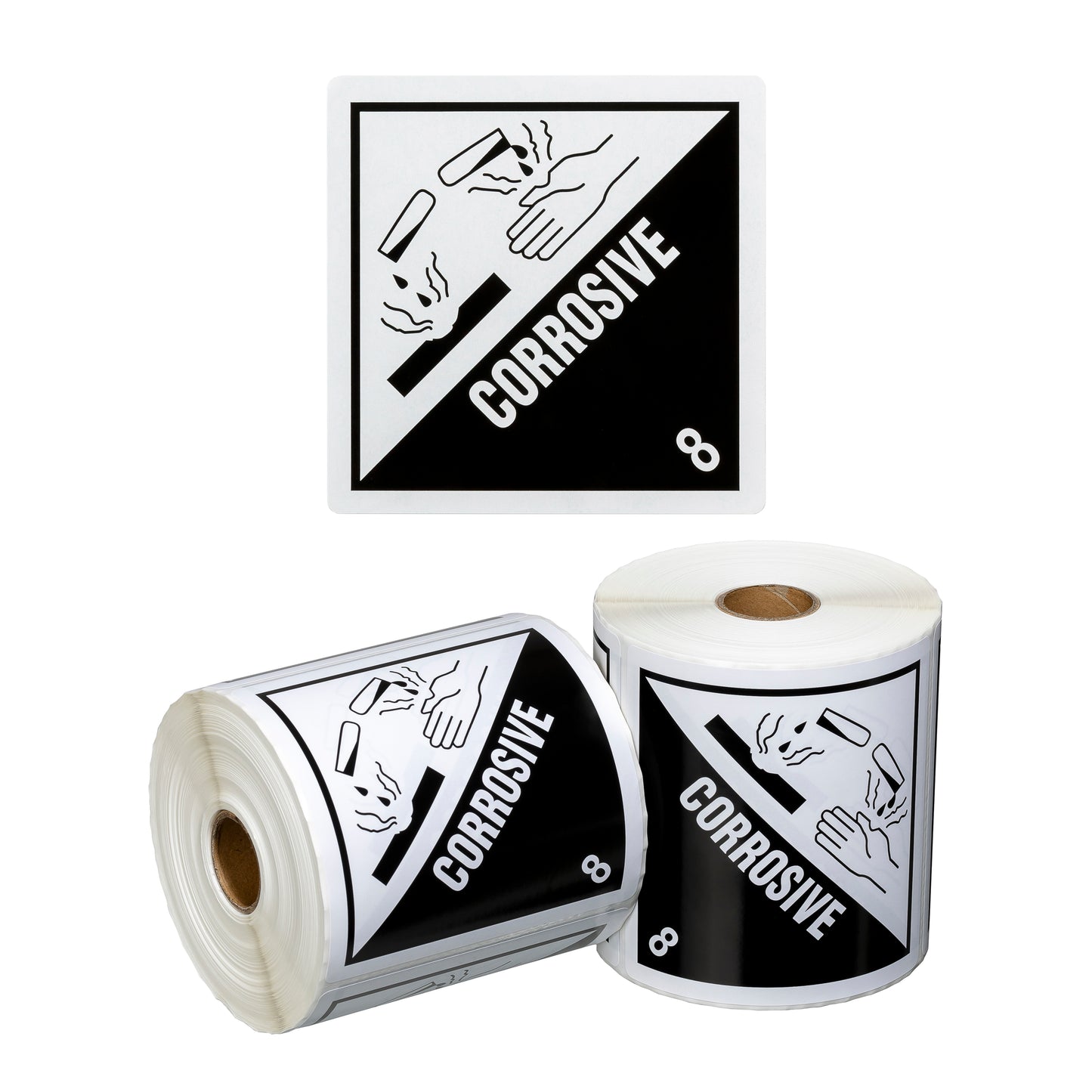 DG Label Corrosive 8 - White/Black, 99mm x 99mm (500)