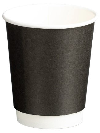 Double Wall PE Paper Cups - Black, 8oz, 280ml (500) *80mm Diameter
