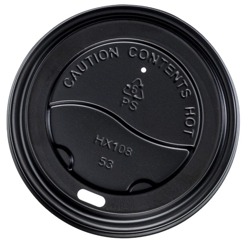 PS Plastic Cup Lids - Black, 90mm Diameter (1000)