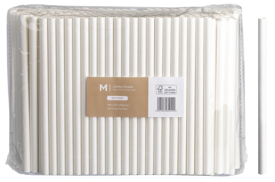 Paper Jumbo Straight Straws - White, 10mm x 200mm, 300gsm, FSC Mix® (2500)