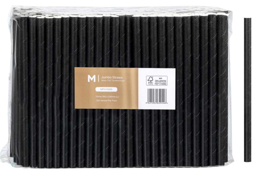 Paper Jumbo Straight Straws - Black, 10mm x 200mm, 300gsm, FSC Mix® (2500)