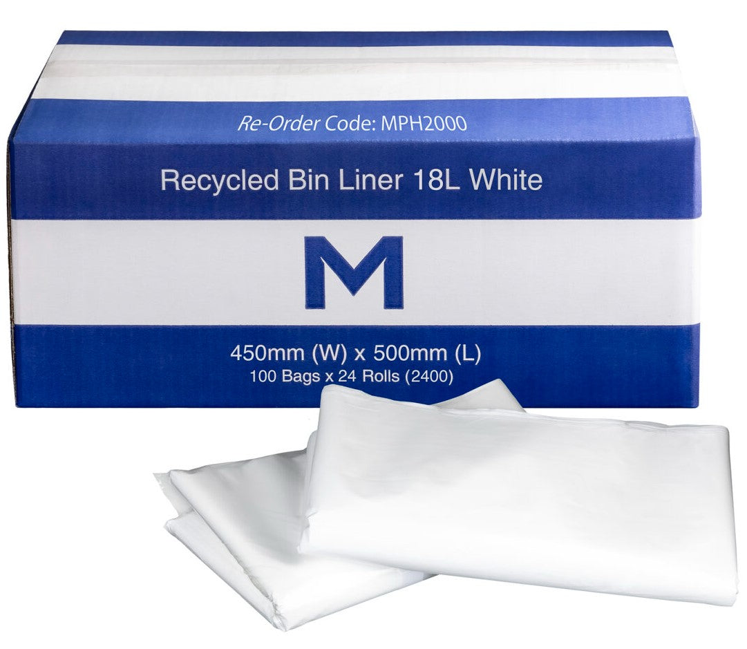 FP Recycled Bin Liner 18L - White, 450mm x 500mm x 20mu (2400)