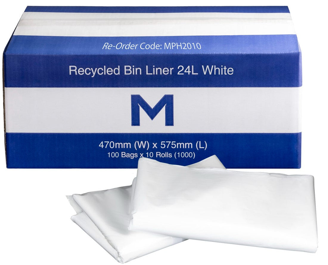 FP Recycled Bin Liner 24L - White, 470mm x 575mm x 30mu (1000)