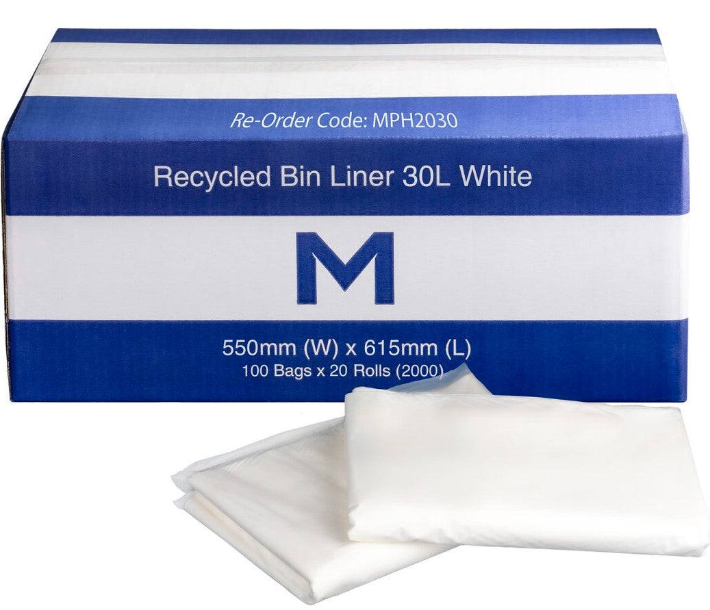 FP Recycled Bin Liner 30L - White, 550mm x 615mm x 11mu (2000)