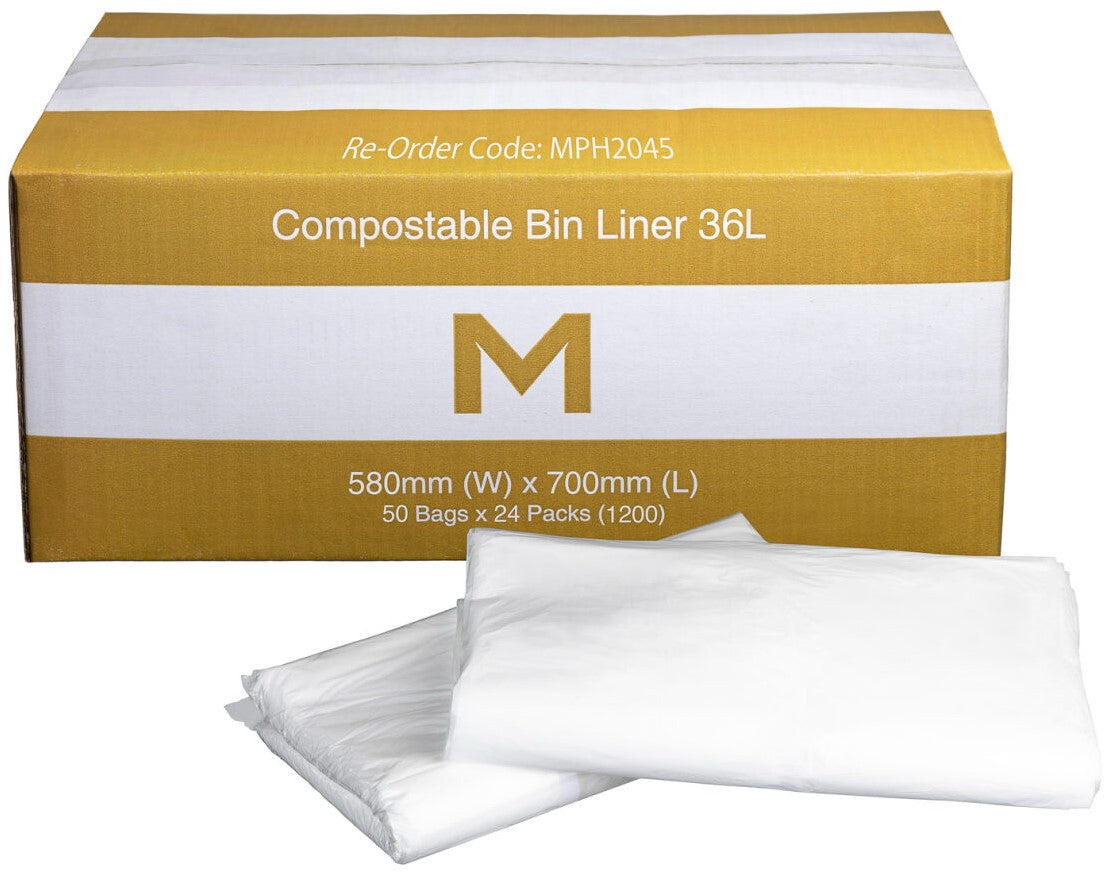 FP Compostable Bin Liner 36L - White, 580mm x 700mm x 20mu (1200)