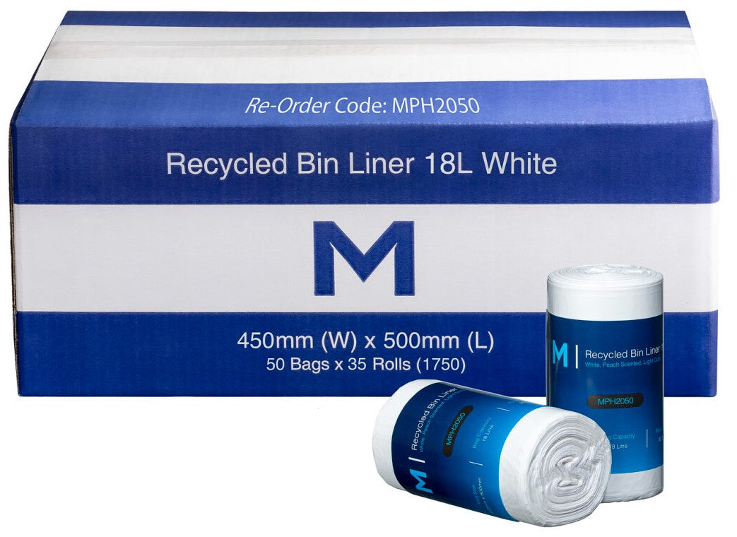 POR Recycled Bin Liner 18L - White, 450mm x 500mm x 15mu (1750) *Peach Scented*