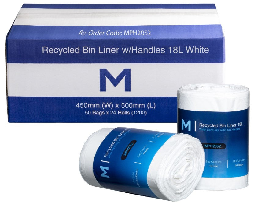 POR Recycled Bin Liner w/Handles 18L - White, 450mm x 500mm x 15mu (1200)